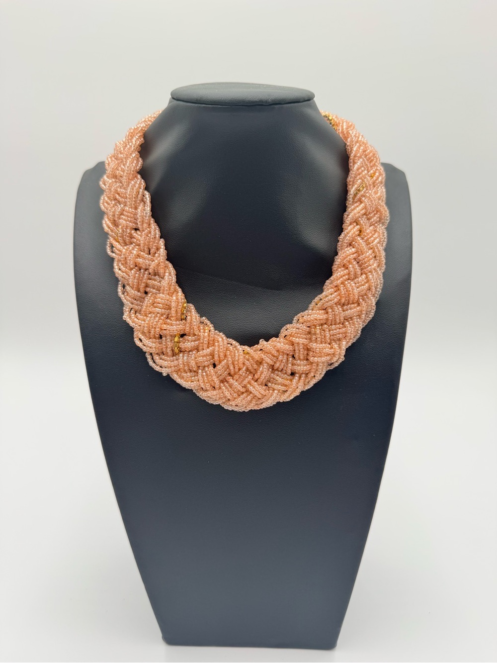 Braided Peach Seed-Bead Necklace for Women